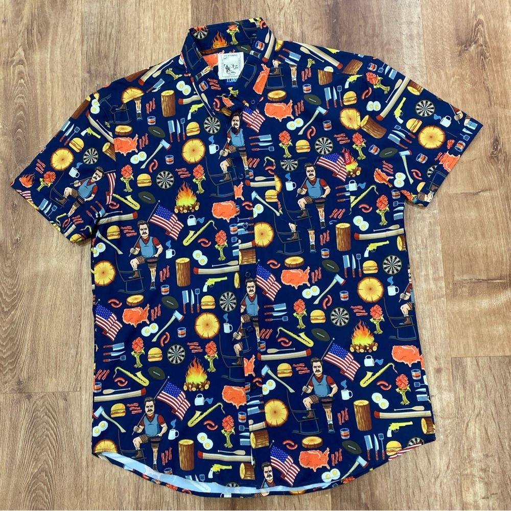 RSVLTS Parks and Recreation Button Down Shirt Mens XL City of Pawnee Ron Swanson